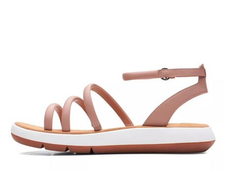 SANDALI CASUAL CLARKS JEMSA STYLE DONNA PELLE ROSA CINTURINO PIATTO UK 7D UK