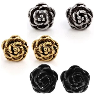 Charm Rose Blumenform Edelstahl Ohrstecker Perle Kugel Schraubverschluss - Bild 1 von 26
