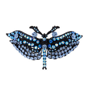 Dragonfly Hair Barrette Clasp Clip Austrian Rhinestone Blue Oversize Jewelry Big