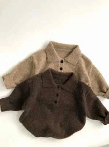1-6Y Boys Clothes Kids Knit Collar Sweater Childrens Solid Color Girls Outwear - Picture 1 of 16