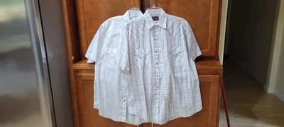 2 Plains Western Wear Shirt Mens M Blue RED Striped & WHITE Pearl Snap Cowboy - Image 1 of 4