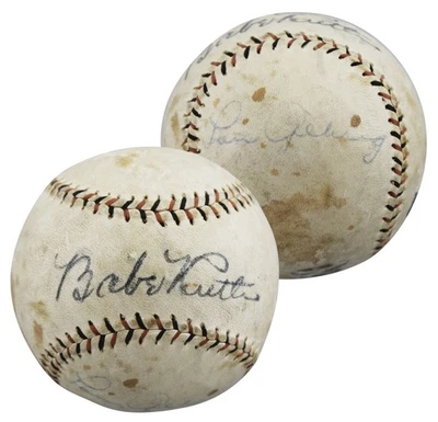 Yankees Babe Ruth & Lou Gehrig Signed Official League Baseball JSA #XX00240 - Image 1 of 4
