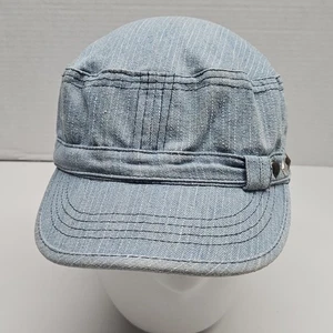 Damen Pillbox Style Faded Denim Mütze Stretch Army Military Look Cap Blau - Bild 1 von 7