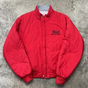 Budweiser King Of Beers Vintage Red Full Zip Puffer Jacket Mens Large 1990s - Picture 1 of 6