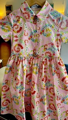 Versace Little Girls Pink Floral Swirl Shirt Dress With Medusa Sz 5 NWT  - Image 1 of 4