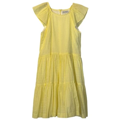 Maria Casero Girls Yellow Swiss Dot Tiered Cotton Dress 14 Vacation Beach Preppy - Image 1 of 4