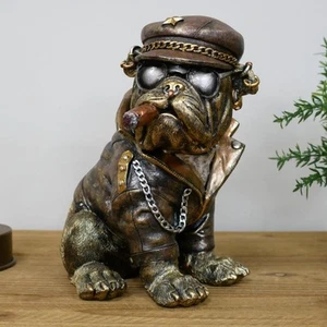Bulldogge Ornament Statue Hund mit Zigarre Bronze Jacke Sonnenbrille schrulliges Dekor - Bild 1 von 5