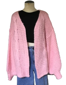 UNBRANDED Chunky Knitt Sweater Cardigan Open Front Oversize Loose Pink One Size - Picture 1 of 8