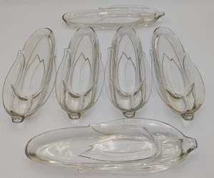 6 Vintage Clear Glass Corn on the Cob Dish Holders Plates - Picture 1 of 7