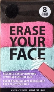 Erase Your Face (8) Reusable Makeup Remover Cloths For All Skin Types Eight-Pack - Picture 1 of 13