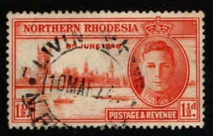 Northern Rhodesia 1946 King George VI 1½d Victory SG46 Used Livingstone CDS - Picture 1 of 1