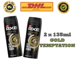 2X 135ML Axe GOLD TEMPTATION 48Hour Fresh Deodorant Body Spray Fragrance For Men - Picture 1 of 6