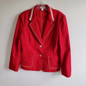 St. John Sport Women’s Matador Red Embroidered Piping Button Blazer Size L - Picture 1 of 7