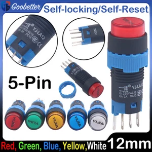 12mm Push Button Switch Momentar Latching ON/OFF LED 9V-24V 220V AC/DC 1 NO 1 NC - Picture 1 of 11