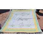 Vintage Baby Quilt - Handmade Embroidered Crib Blanket Green Yellow Squirrels