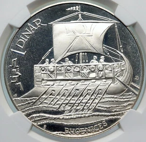 1969 TUNISIA Historical GREEK PHOENICIAN SHIP Proof Silver Dinar Coin NGC i85356 - Picture 1 of 5