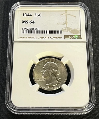 1944 Washington Silver Quarter NGC MS64 - BU UNC 25C Mint State GEM US 90 SILVER Cover