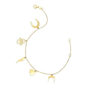 Bracciale Oro Giallo 14k 7 pollici con Ciondoli Lucidati - Foto 1 di 3