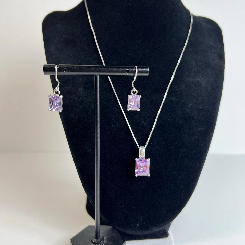 Juego de collar y pendientes vintage de circonitas cúbicas que cambian de color plata 925 S. 10 g Foto 1 de 4