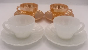 Juego de 2 tazas y platillos vintage Fire King concha de melocotón y 2 conchas de marfil - Imagen 1 de 14