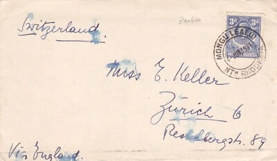 Zambia 1931 Cover sent to Switzerland w Mongu Lealu CD, North Rhodesia - Image 1 of 2