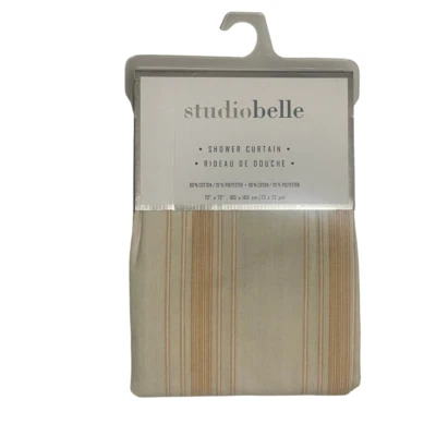 Cortina de Ducha Tela Mezcla Algodón Talla 72 x 72 Beige Patrón Asimétrico Rayas Foto 1 de 3