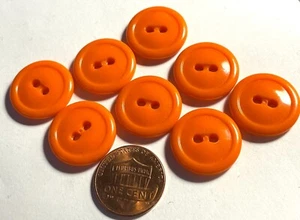 Set of 8 Vintage NOS Domed Glossy Orange Plastic 2-hole Buttons 3/4" 19mm 14834 - Picture 1 of 2