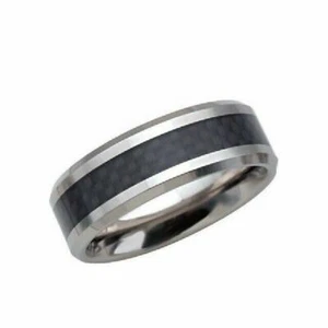 Anillo Tungsteno 8mm Negro Fibra de Carbono Banda Tamaño 10 TAR276 Dura Tungsteno DT45 - Imagen 1 de 3