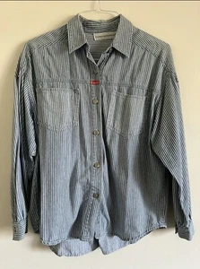Vintage Gloria Vanderbilt Women’s MP Long Sleeve Blue & White Denim Stripe Shirt - Picture 1 of 4