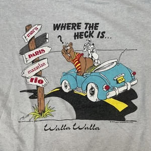 T-shirt vintage Walla Walla Hull Garments fumetto 1989 punto singolo USA uomo grande - Foto 1 di 4