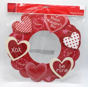 Happy Valentine Valentine’s Day Wooden Heart Wreath Wall Sign 12x11.75 in Red - Picture 1 of 10
