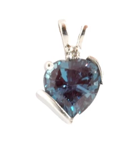 10k White Gold Heart Shaped Blue Zircon Gemstone Diamond Accent Pendant Love - Picture 1 of 4