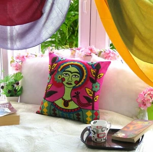 Lady Print Embroidered Pillow Covers Decorative Throw Cushion Covers 18” X 18” - Bild 1 von 17