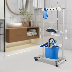 Wet Mop Hanger Rack Mop Broom Holder Movable Standing Cleaning Tool Holder NEW - Picture 1 of 16