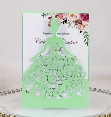 50/100X Sobres Personalizados Corte Láser Invitaciones Tarjeta Postal Boda Fiesta Foto 1 de 4