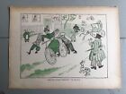 Antique Teaching Cousin Pen The Bicycle Vintage Book Plate Cartoon Line Drawing