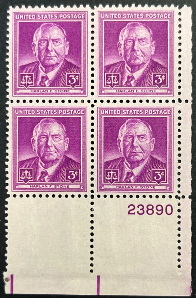 U.S. Scott #965, P.B. of 4, Harlan Fiske Stone, Supreme Court Justice, VF, MNH - Image 1 of 2