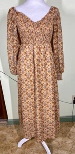Bohme Dress Womens Sz S Fall Floral Pilgrim Cottage Prairie Puff Sleeve Smocked - Picture 1 of 15