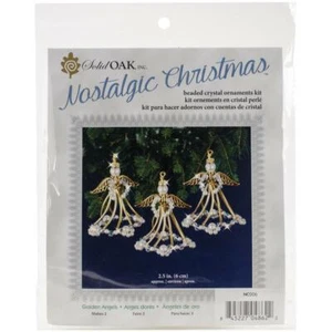 Solid Oak Nostalgic Christmas Beaded Crystal Ornament Kit Golden Angels - Picture 1 of 2