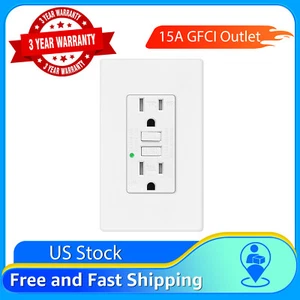 GFI Outlet 15 Amp GFCI Receptacle Tamper Weather Resistant LED Indicator w/Plate - Picture 1 of 18