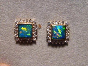 Pendientes de ópalo y diamantes - oro amarillo de 18 K - cuadrados - Imagen 1 de 13