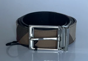 Burberry Reversible Silver Buckle Canvas/Leather Belt 36/90 8084578 IT NWT $440 - Picture 1 of 12