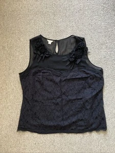 MONSOON LACE 3D FLOWERS BLACK SLEEVELESS LACE BLOUSE SIZE 22 - Picture 1 of 7