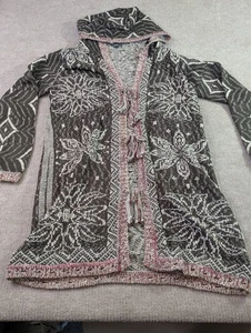 Eddie Bauer Damen Strickjacke Pullover mittelbraun Blumenmuster Strick offen zum Binden - Bild 1 von 16