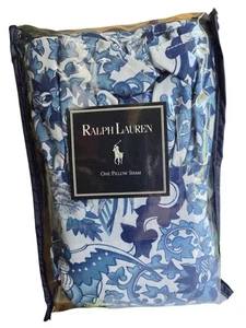 Ralph Lauren Tamarind King Sham Vintage Blue White Floral Ruffle 20 x 36 NEW - Picture 1 of 3