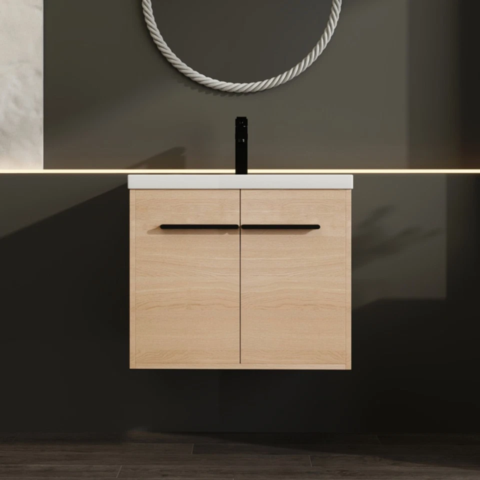 Tocador de baño montado en la pared de 24" 30" 36" con fregadero, tocador flotante, 2 puertas Foto 1 de 4