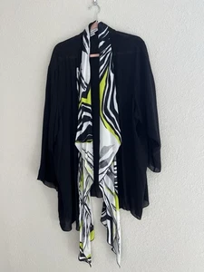Cardigan Caroline Rose aperto davanti astratto trasparente 3X top giacca cascata - Foto 1 di 6