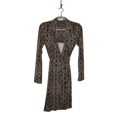 CALVIN KLEIN $129 Jersey Stretch Snakeskin Long Sleeve Wrap Dress Size 2 - Image 1 of 4
