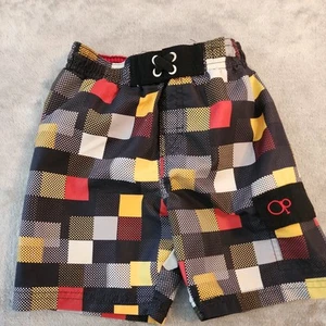 OP Swim Trunks Boys Squares Black Red Yellow Size 24M - Picture 1 of 5