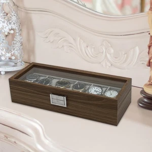 6 Slot Watch Box Jewelry Display Case Wooden Watch Storage Box Organizer for Men - Picture 1 of 7